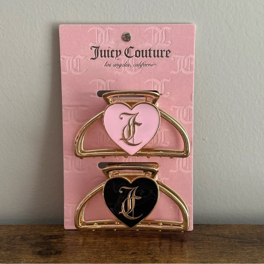 NWT Juicy Couture 2 Pck Hair Clip Claw Accessories Gold Pink Black JC Logo - Picture 1 of 3